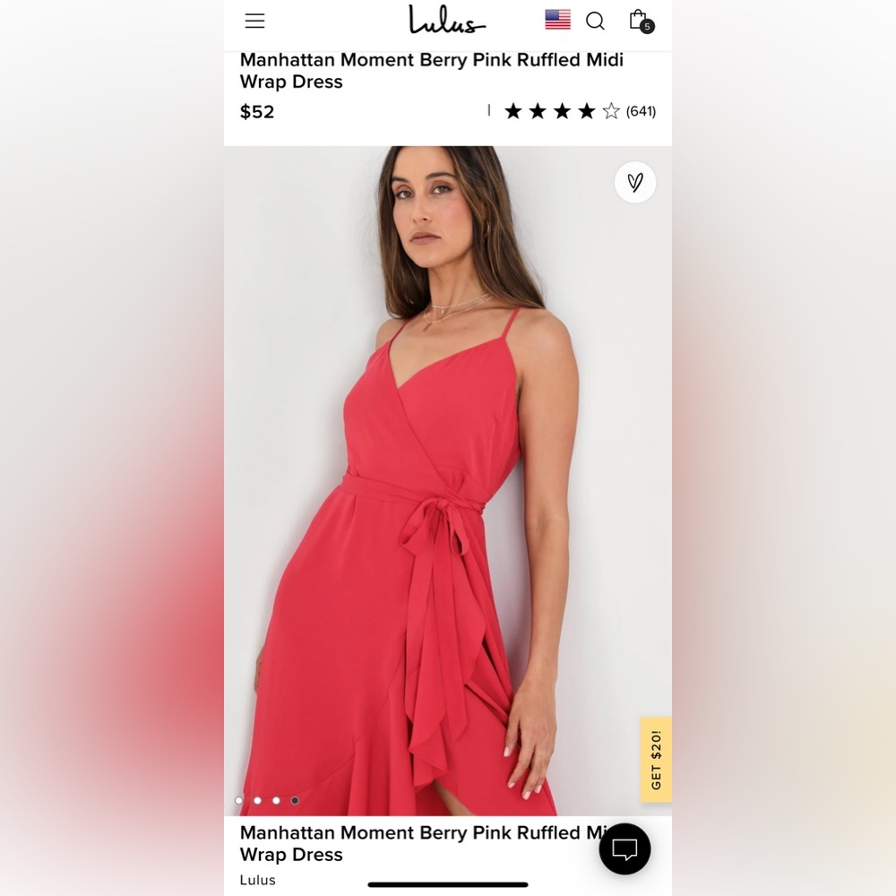 Lulu’s Manhattan Moment Berry Pink Ruffled Midi Wrap Dress in Red , XS S L - Picture 2 of 5